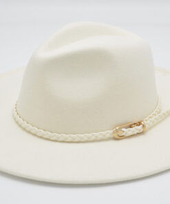 White Tone Wide Brim Felt Fedora Hat