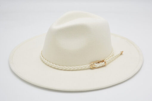 White Tone Wide Brim Felt Fedora Hat